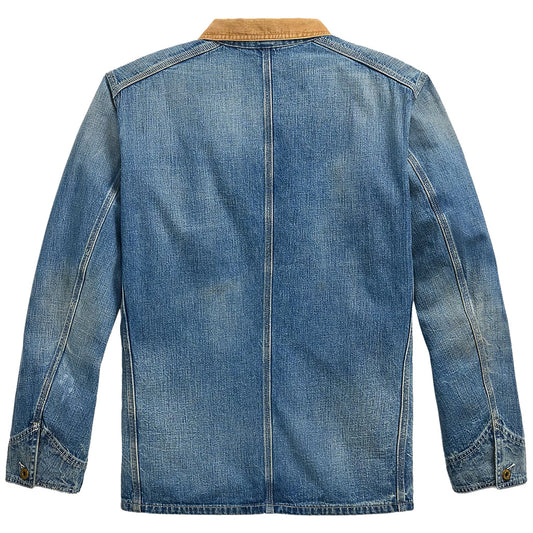 Double RL : CORDUROY-COLLAR INDIGO DENIM JACKET (BLUE)