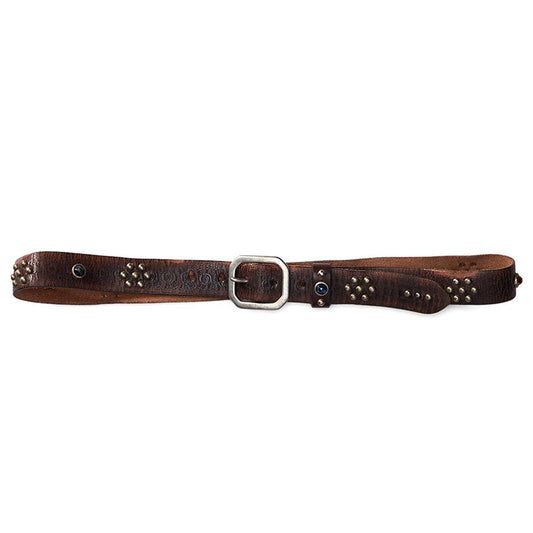 Double RL : RASCO STUDDED LEATHER BELT (VINTAGE BLACK)