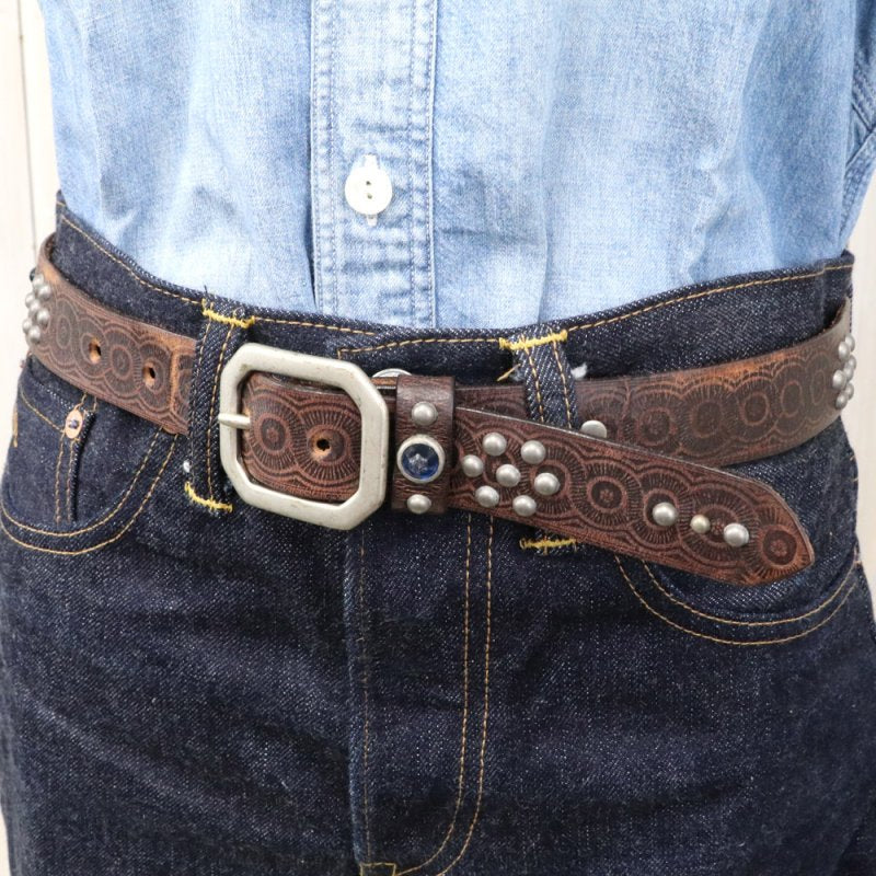 Double RL : RASCO STUDDED LEATHER BELT (VINTAGE BLACK)