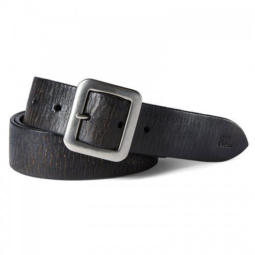 Double RL : HAND-BURNISHED LEATHER BELT (VINTAGE BLACK)