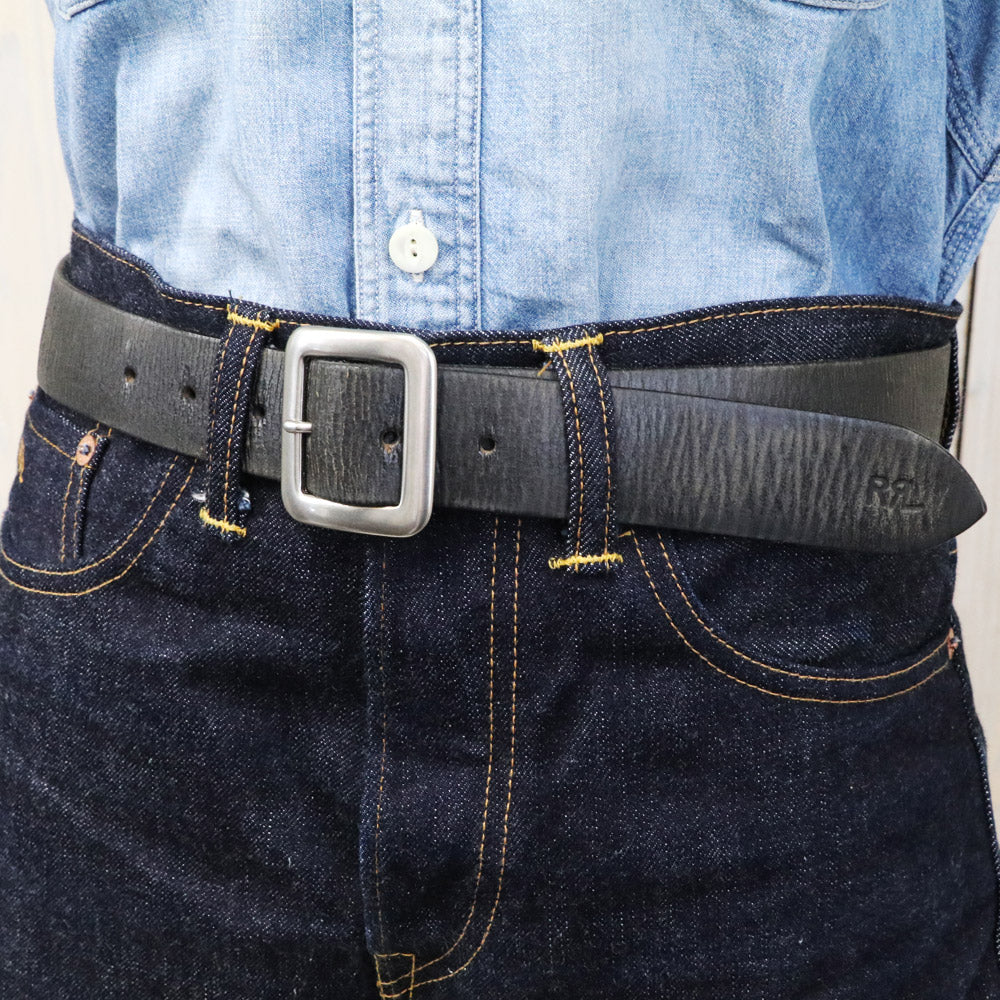 Double RL : HAND-BURNISHED LEATHER BELT (VINTAGE BLACK)