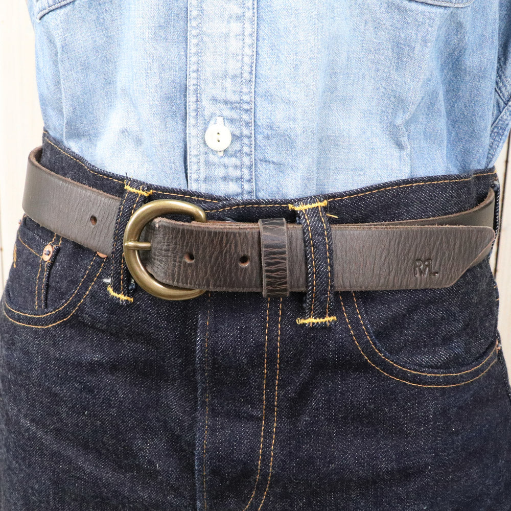 Double RL『TERRANCE TUMBLED LEATHER BELT』(BROWN)