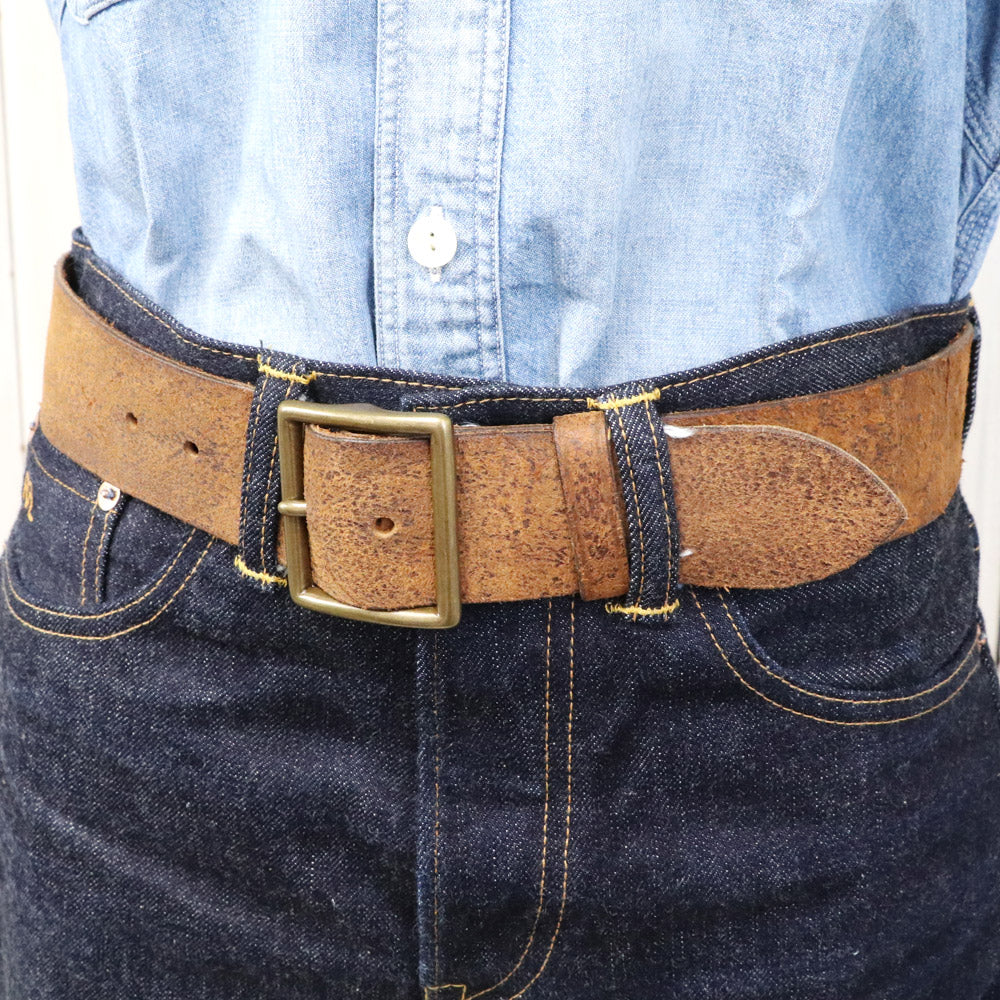 Double RL : DISTRESSED LEATHER BELT (DISTRESSED TAN)