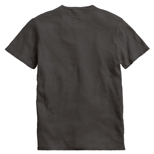 Double RL : WAFFLE-KNIT SHORT-SLEEVE HENLEY SHIRT (BLACK)