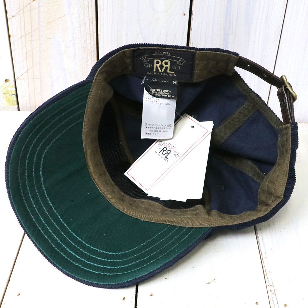 Double RL : LEATHER PATCH CORDUROY TRUCKER CAP (NAVY)