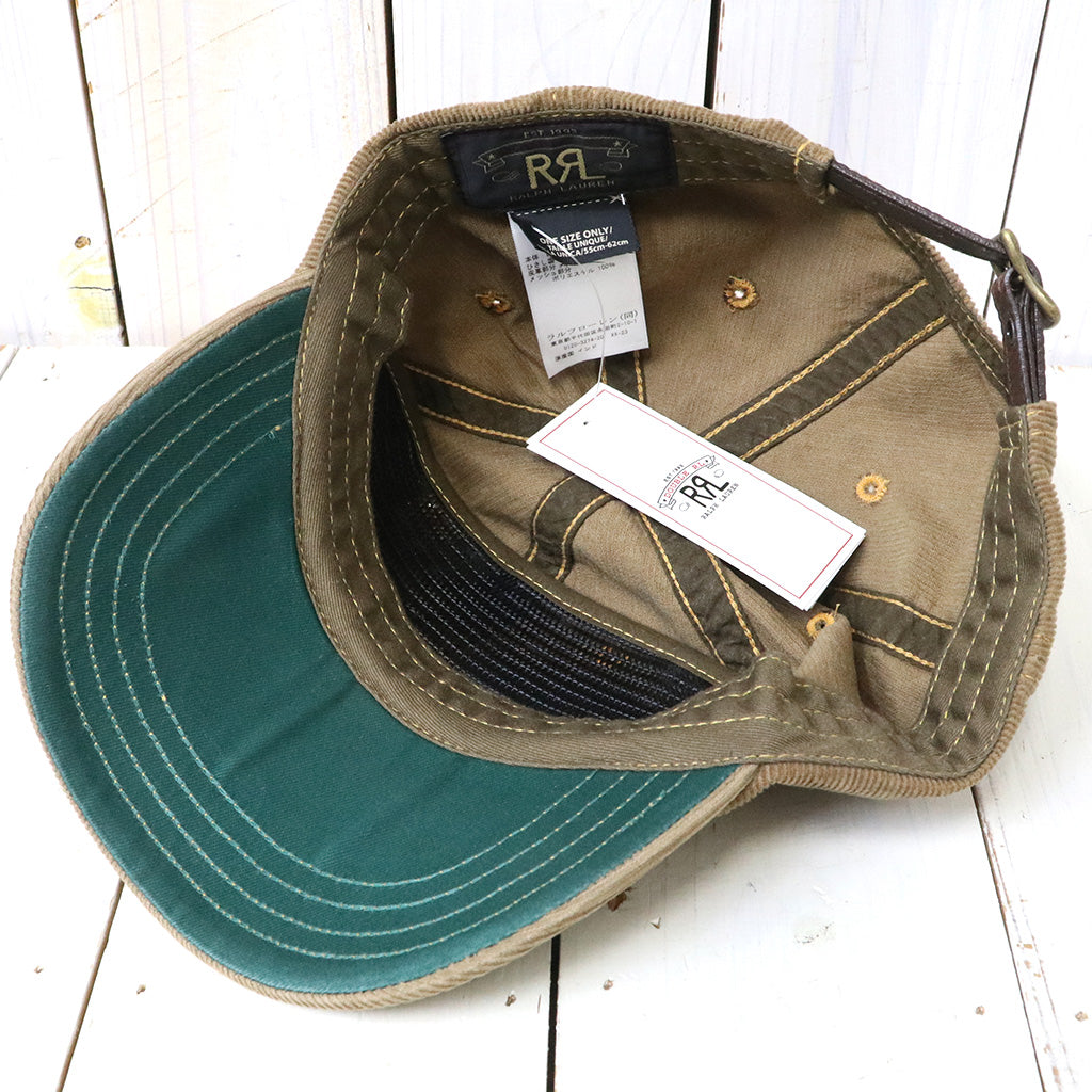 Double RL : LEATHER PATCH CORDUROY TRUCKER CAP (BROWN)