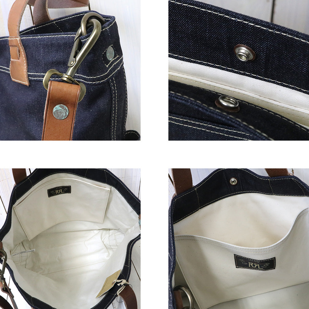 Double RL : LEATHER-TRIM INDIGO DENIM TOTE