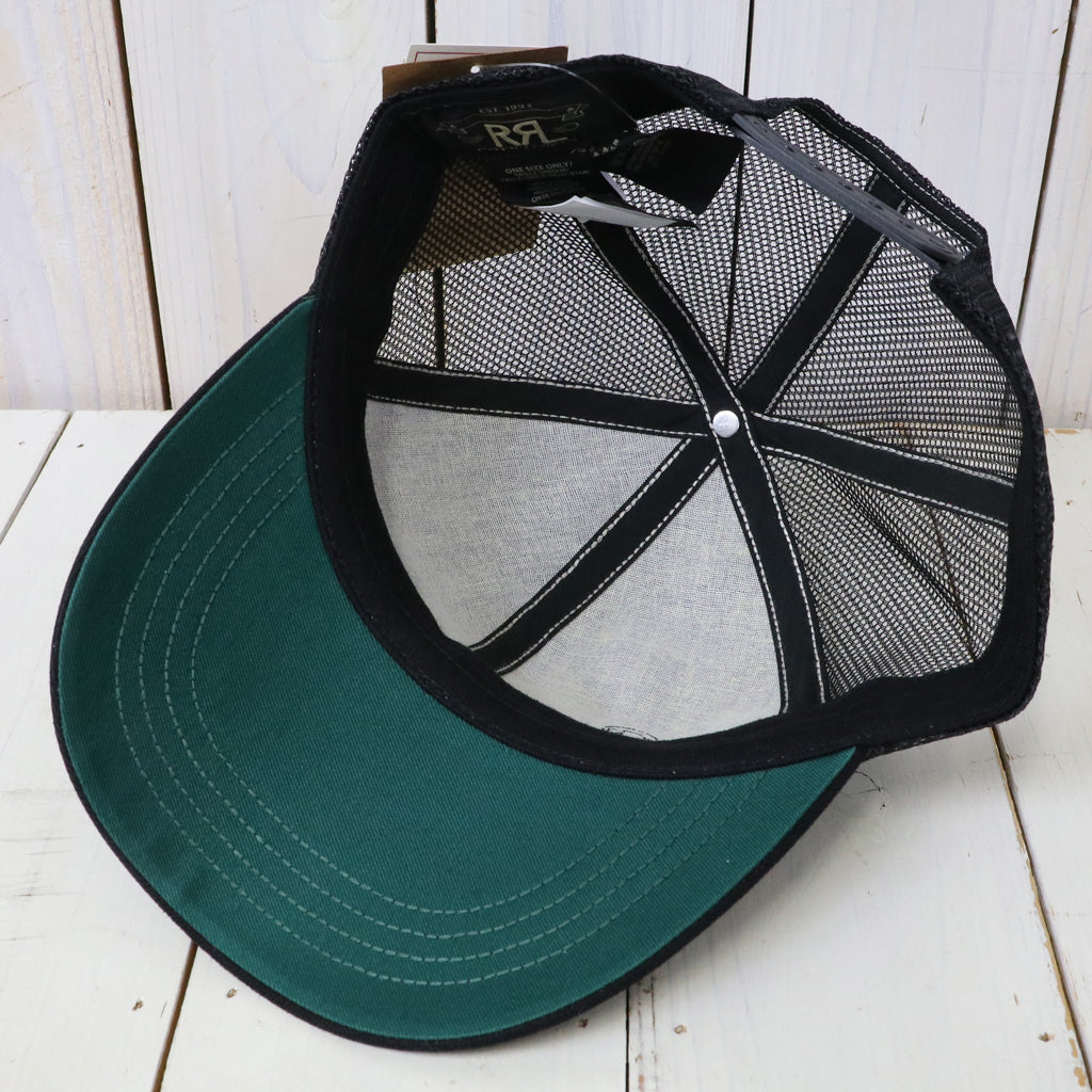 Double RL : LOGO PATCH DENIM TRUCKER CAP (BLACK)