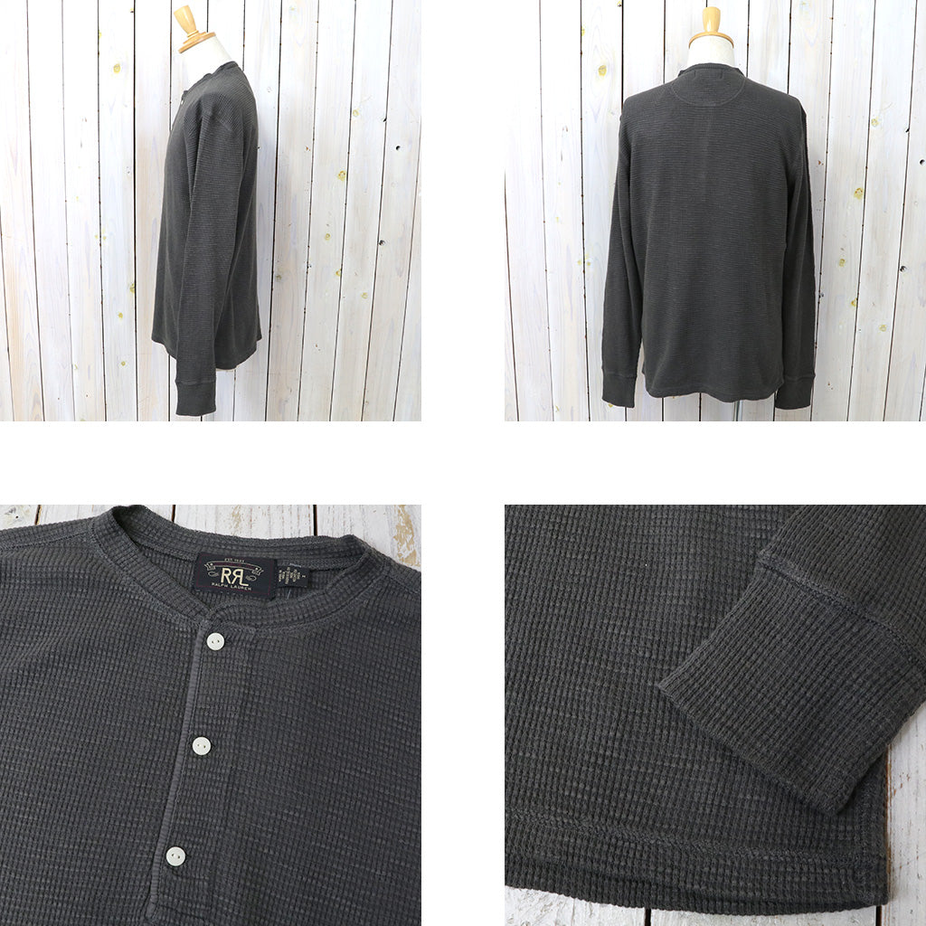 Double RL : WAFFLE-KNIT HENLEY NECK (FADED BLACK CANVAS)