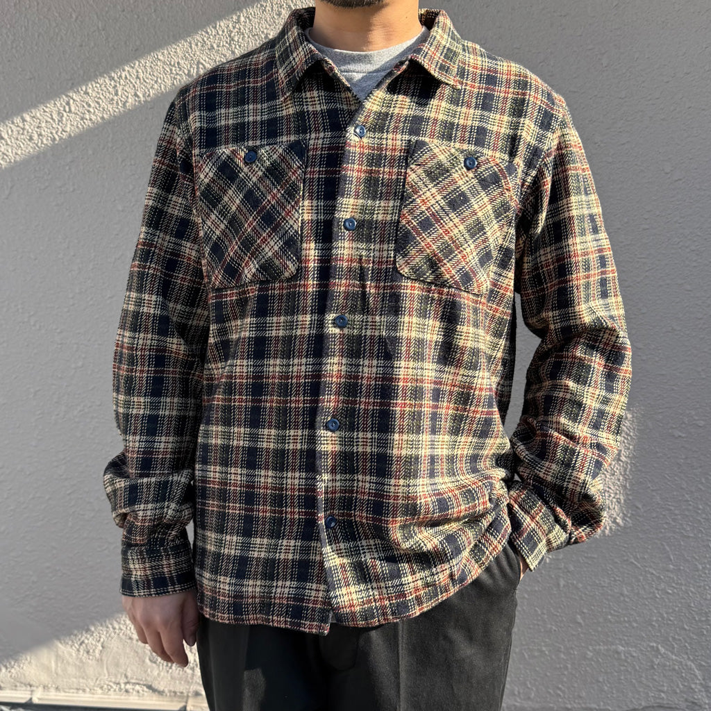 Double RL : CHECK TWILL CAMP SHIRT (NAVY MULTI)