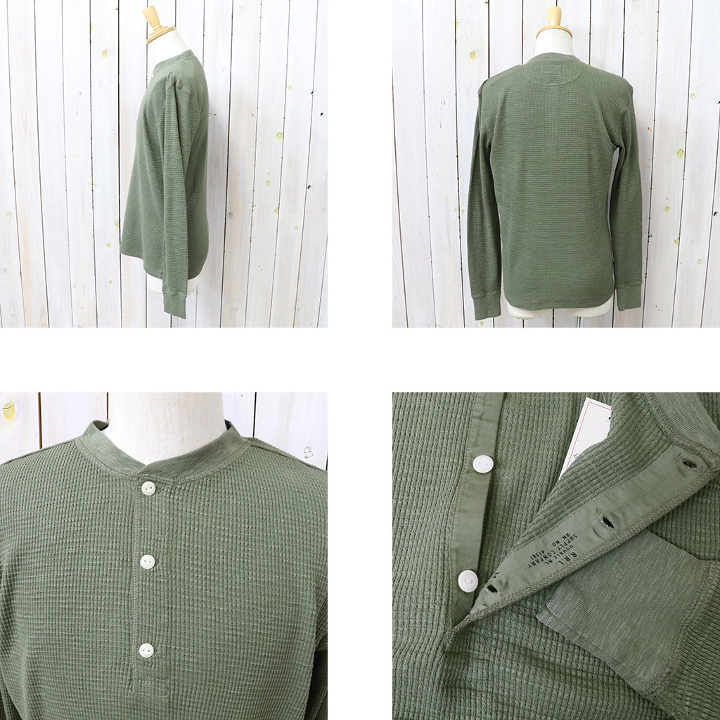 Double RL : GARMENT-DYED WAFFLE-KNIT HENLEY SHIRT (TREE GREEN)