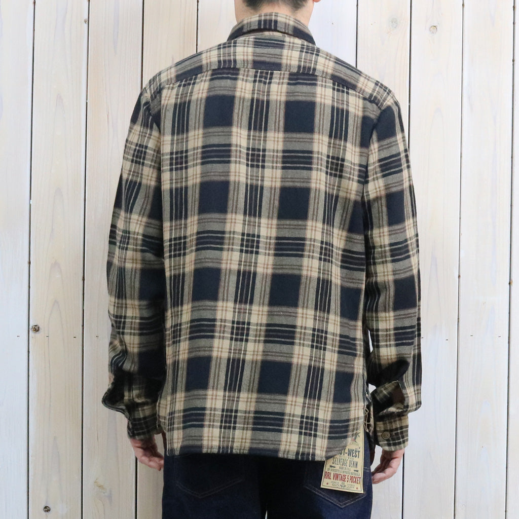 【SALE30%OFF】Double RL : PLAID COTTON LINEN WORK SHIRT (BLACK/BROWN/TAN)