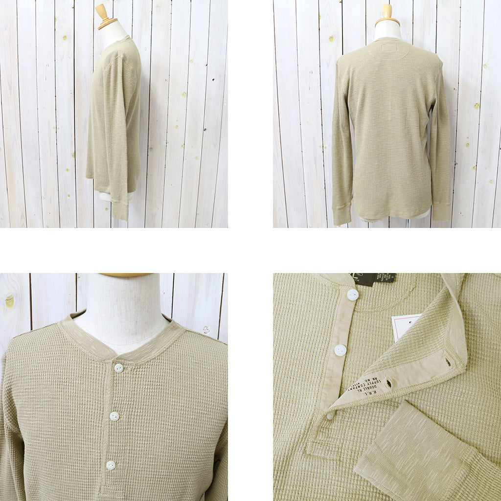 Double RL : GARMENT-DYED WAFFLE-KNIT HENLEY SHIRT (SPRING BEIGE)
