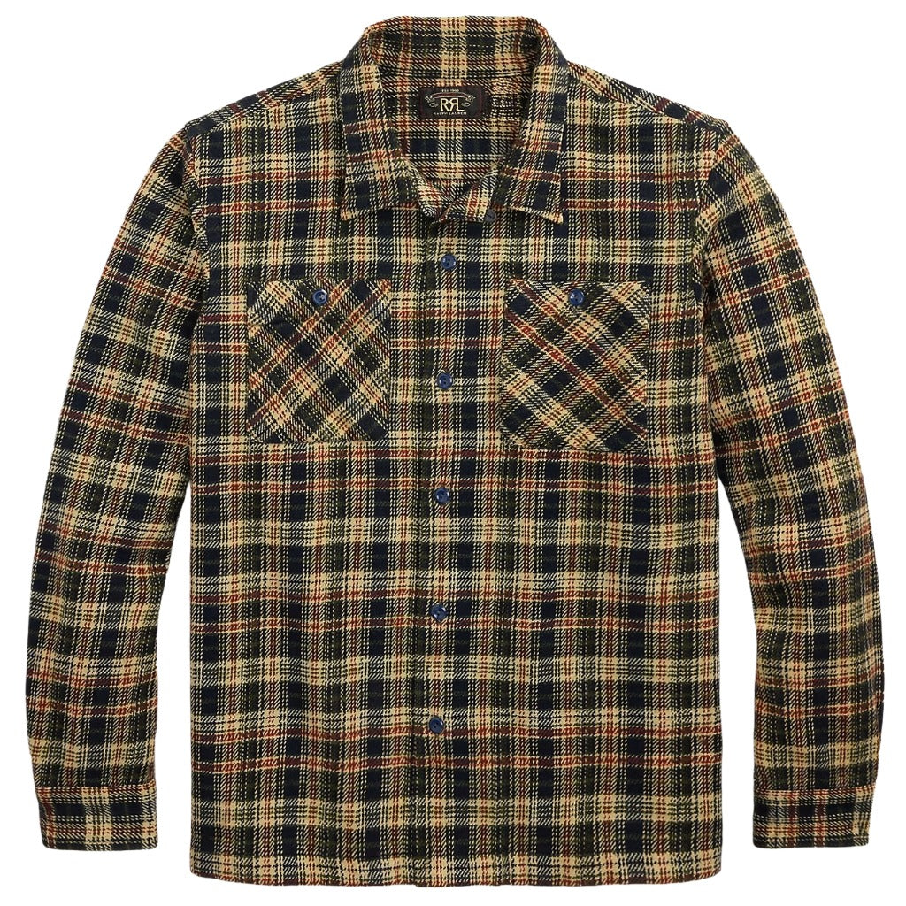 Double RL (ダブル アール エル) : CHECK TWILL CAMP SHIRT (NAVY