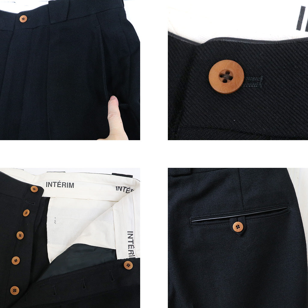 INTÉRIM : 1-TUCK WIDE TAPERED MILITARY TROUSERS (BLACK)