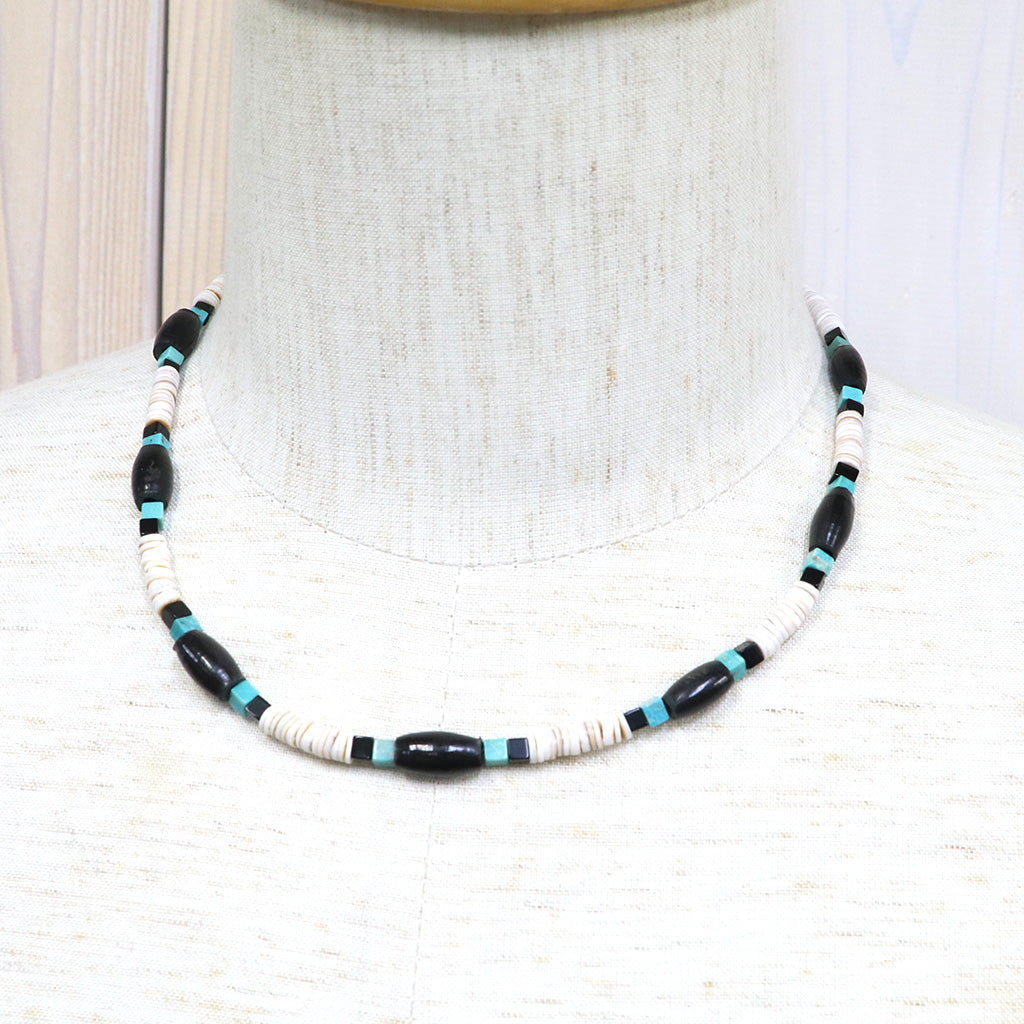 Indian Jewelry : Navajo 1960’s Necklace-Turquoise/Onix/Shell(B)