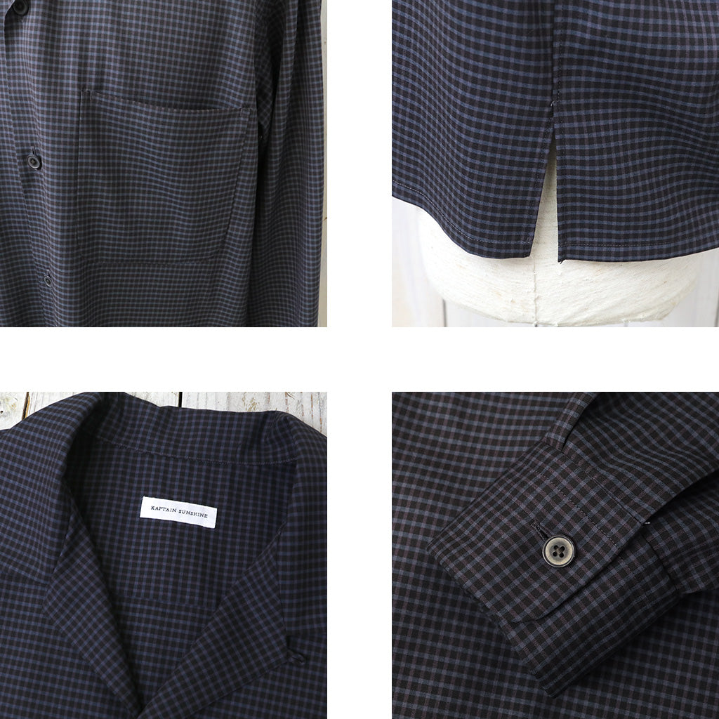Kaptain Sunshine : Summer Wool Open Collar Shirt (BROWN PLAID)