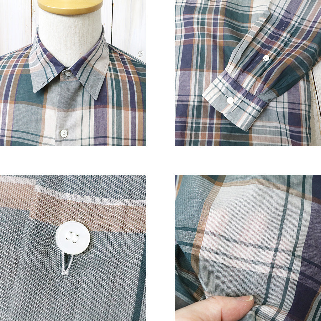 Kaptain Sunshin : Gauze Plaid Plain Shirt (FOREST PLAID)