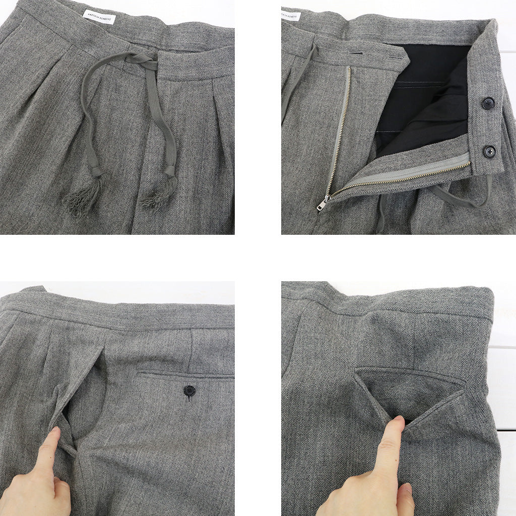 Kaptain Sunshine : Wool Herringbone Easy Trousers (TOP GREY)