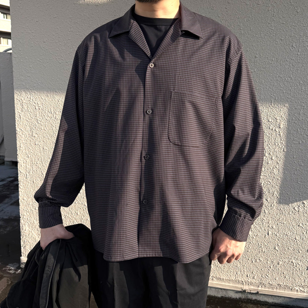 Kaptain Sunshine : Summer Wool Open Collar Shirt (BROWN PLAID)
