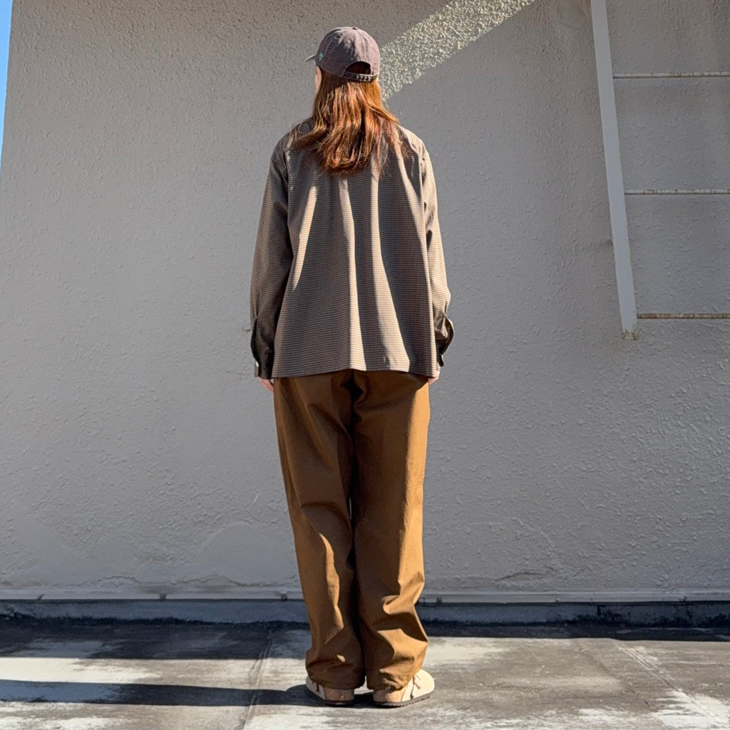 Kaptain Sunshine : Summer Wool Open Collar Shirt (KHAKI PLAID)