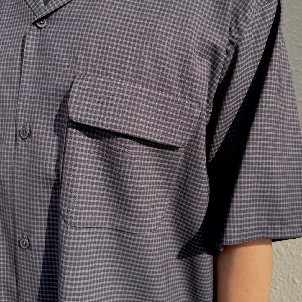 Kaptain Sunshine : Summer Wool Open Collar SS Shirt (BROWN PLAID)