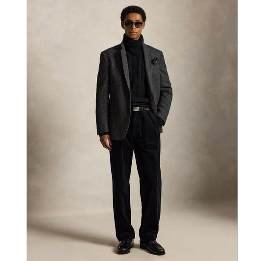 POLO RALPH LAUREN : RELAXED FIT CORDUROY WHITMAN CHINO PLEATED PANTS (POLO BLACK)