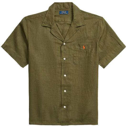 POLO RALPH LAUREN : クラシックフィット リネン キャンプシャツ(DARK GREEN)