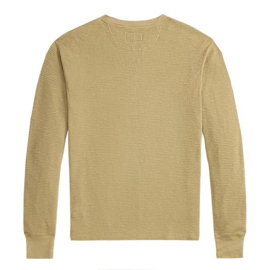 Double RL : GARMENT-DYED WAFFLE-KNIT HENLEY SHIRT (SPRING BEIGE)