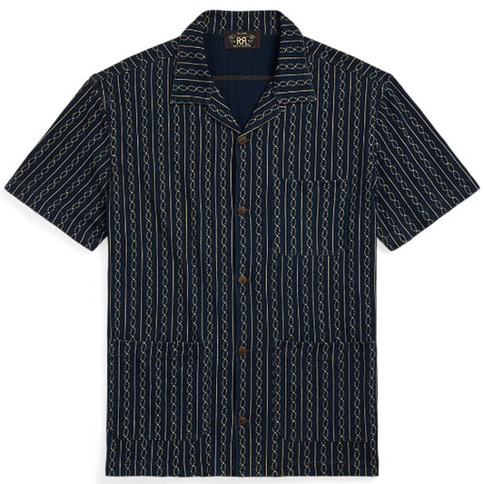 Double RL : INDIGO PRINT JERSEY CAMP SHIRT (NAVY)