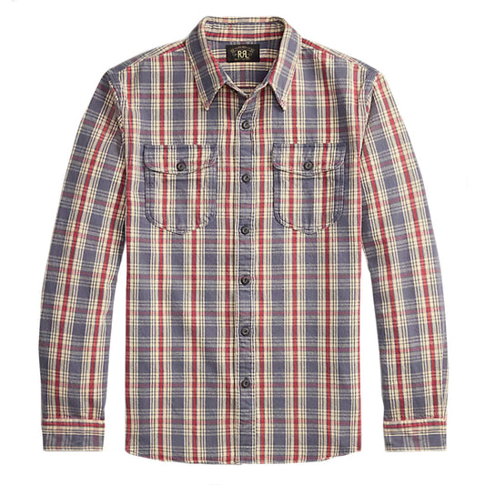 Double RL : PLAID TWILL WORKSHIRT (BLUE/CREAM/RED)