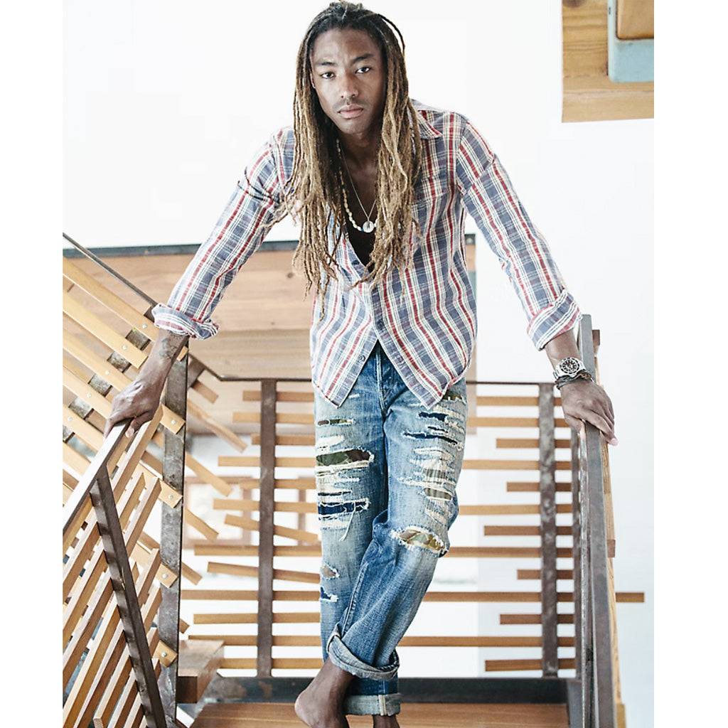 Double RL : PLAID TWILL WORKSHIRT (BLUE/CREAM/RED)