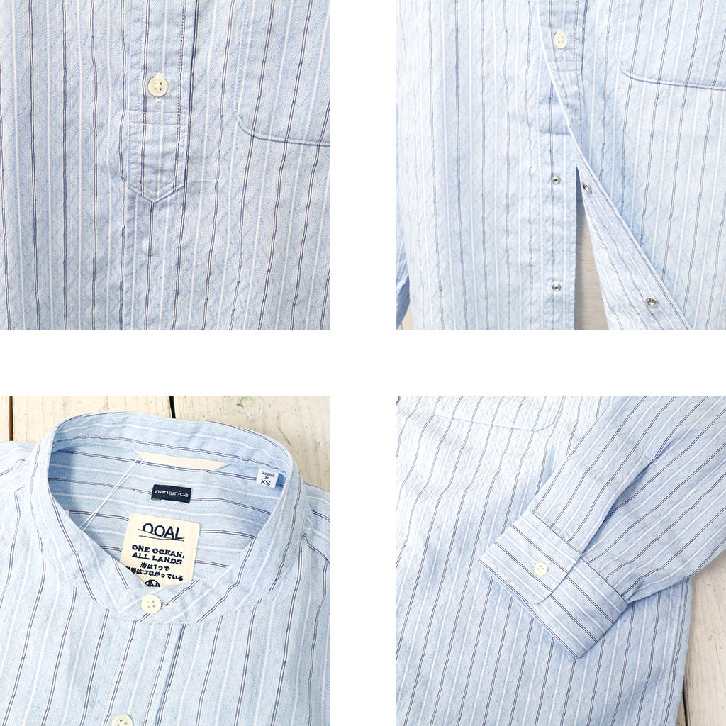 nanamica『Band Collar Dobby Stripe Shirt』(Sax)