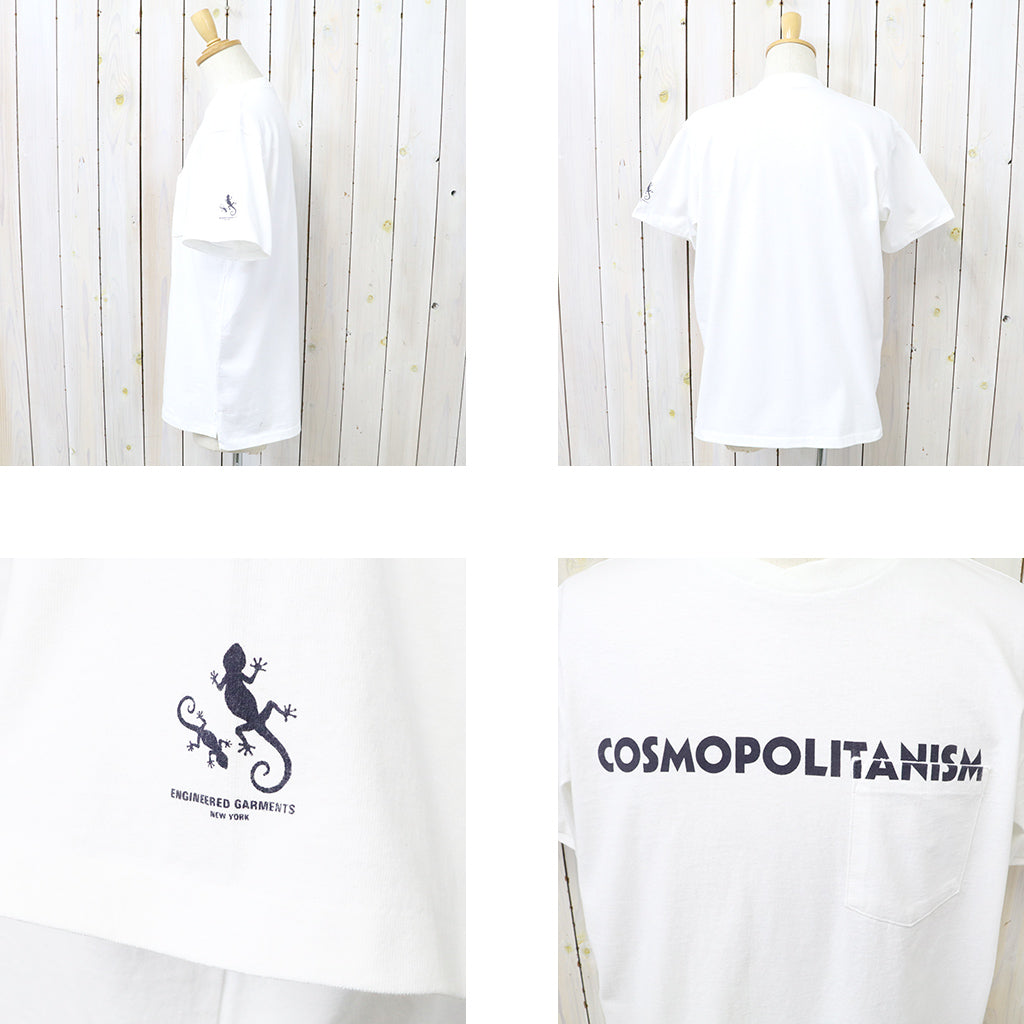 ENGINEERED GARMENTS : Printed Cross Crew Neck T-shirt-Cosmopolitanism (White)