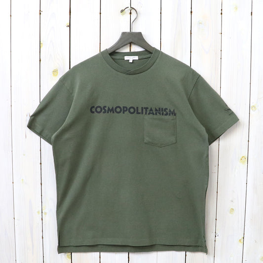 ENGINEERED GARMENTS : Printed Cross Crew Neck T-shirt-Cosmopolitanism (Olive)