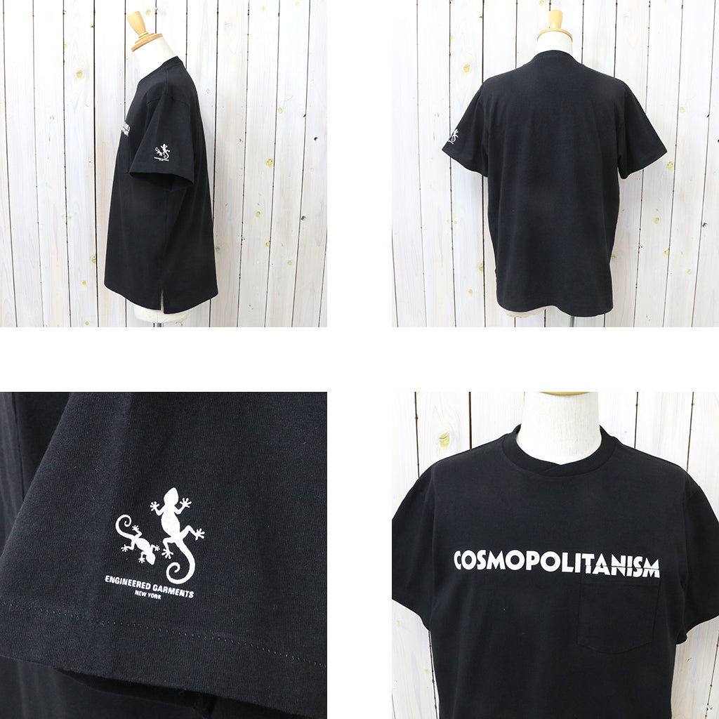 ENGINEERED GARMENTS : Printed Cross Crew Neck T-shirt-Cosmopolitanism (Black)