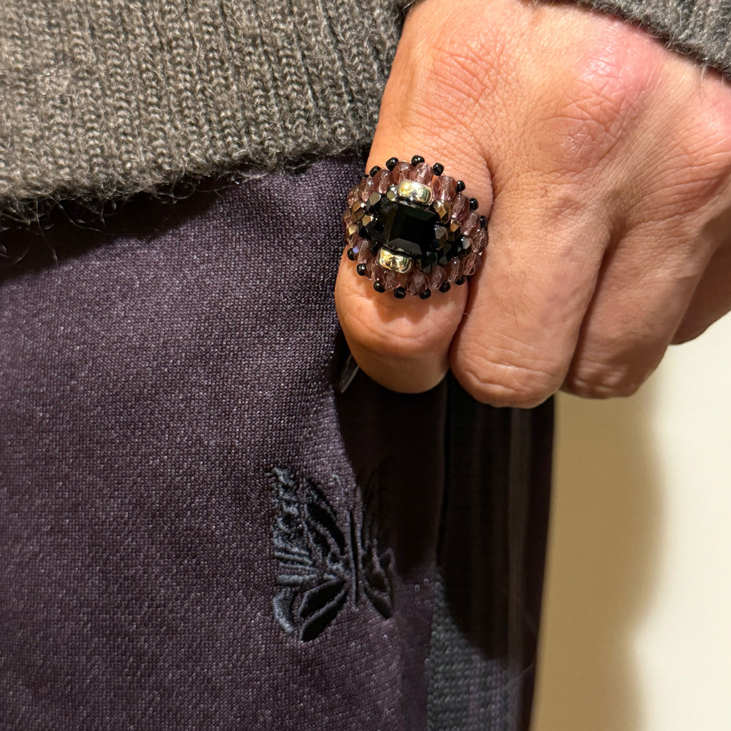 【SALE50%OFF】NeedlesxTie A Knot : Square Crystal Beads Ring (Black/Purple)