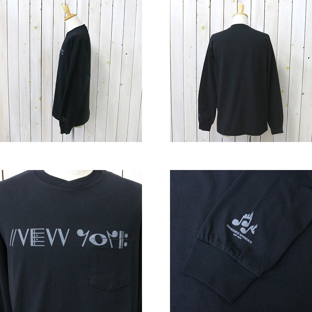 ENGINEERED GARMENTS : Printed Cross Crew Neck L/S T-shirt-Black (NY)