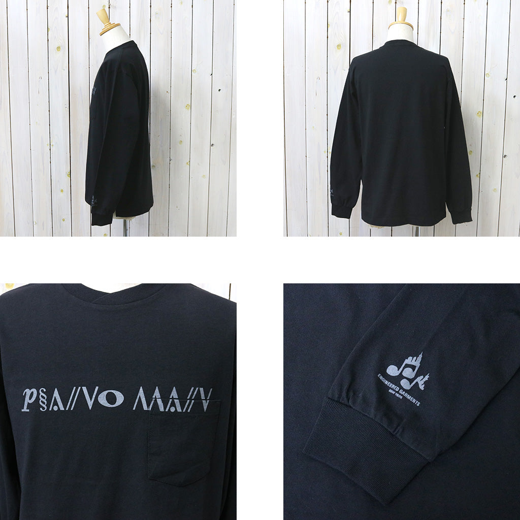 ENGINEERED GARMENTS : Printed Cross Crew Neck L/S T-shirt-Black (Piano)