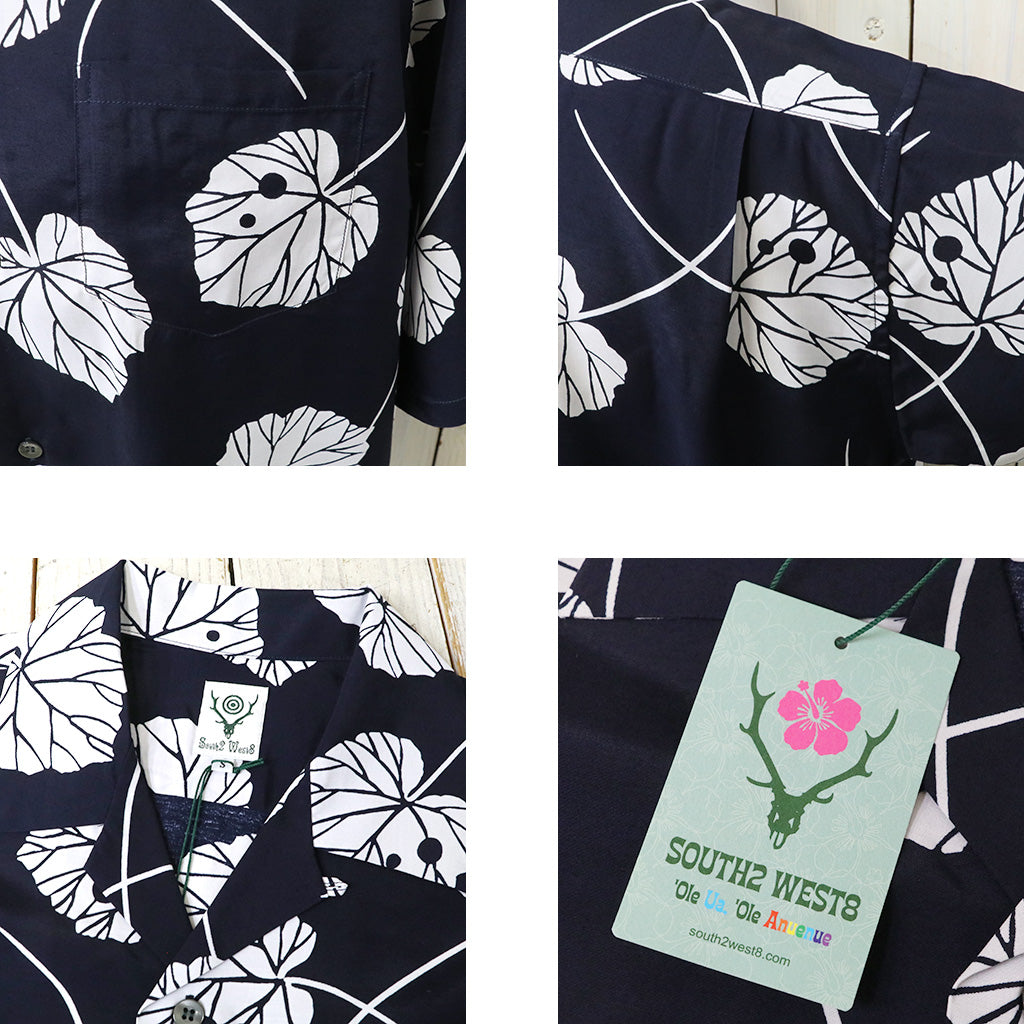 SOUTH2 WEST8 : S/S Open Collar Shirt-Leaf (Navy)