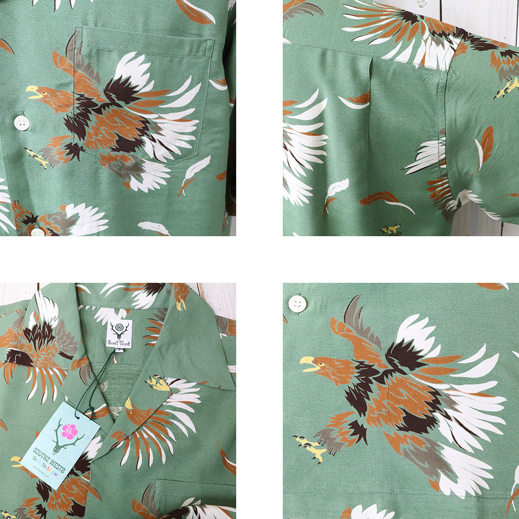SOUTH2 WEST8 : S/S Open Collar Shirt-Eagle (Green)
