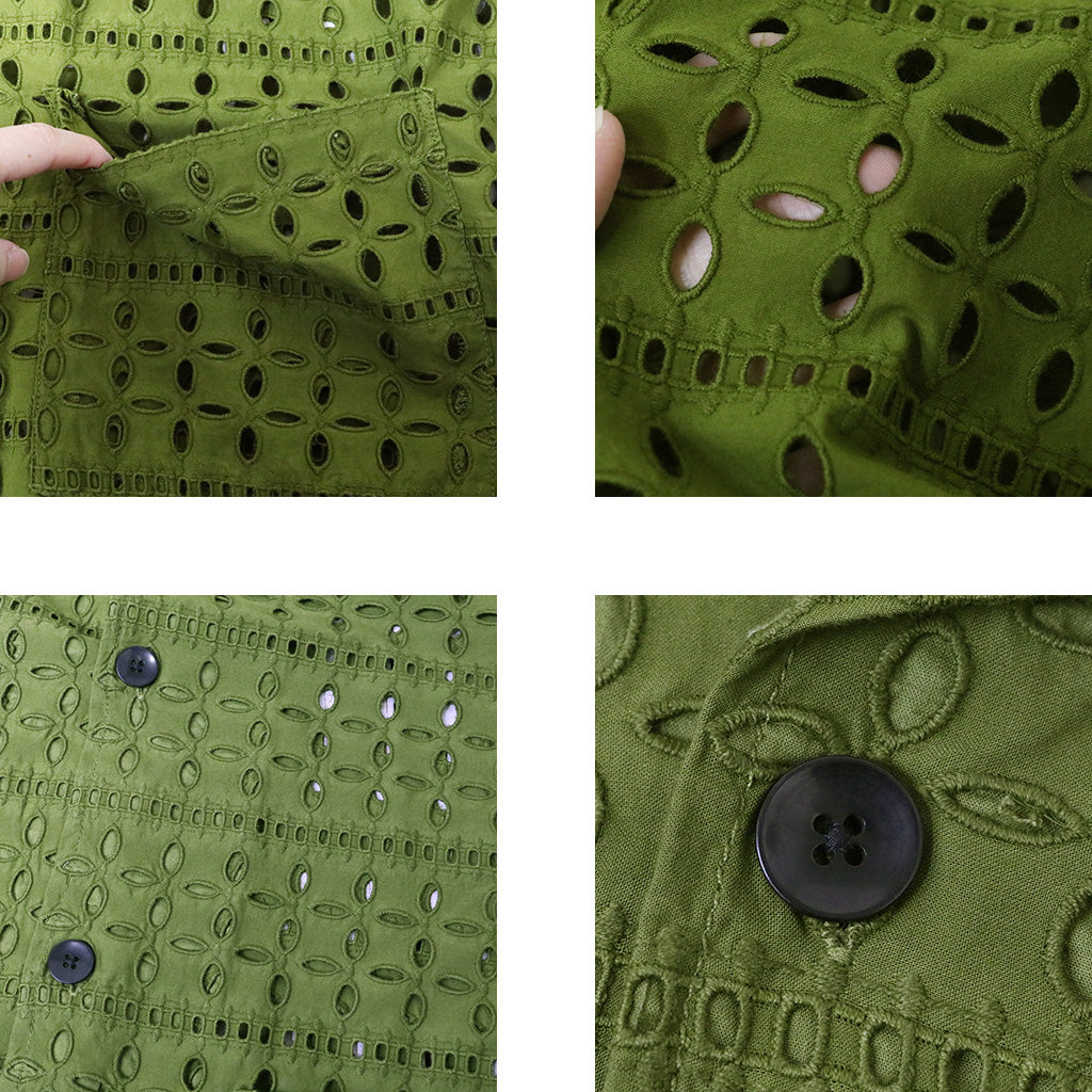 SOUTH2 WEST8 : Cabana Shirt-Cutwork Embroidery (Olive)
