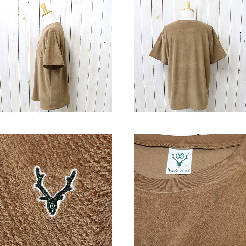 SOUTH2 WEST8 : S/S Round Pocket Tee-C/Pe Pile (Brown)