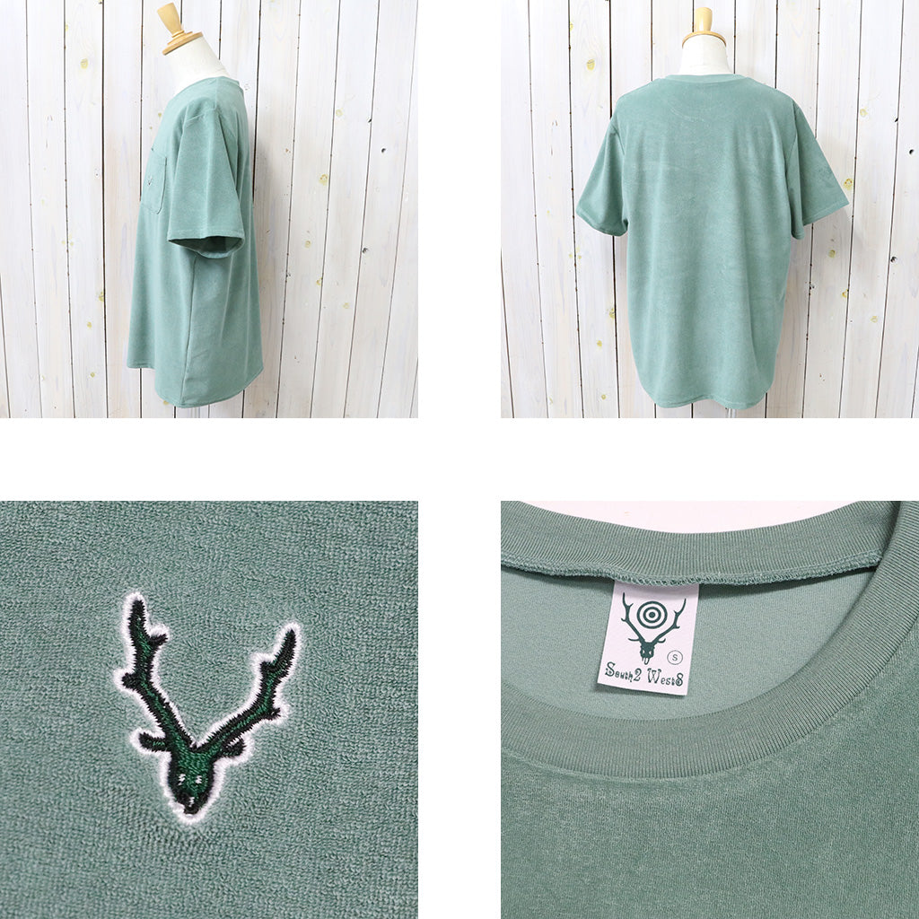 SOUTH2 WEST8 : S/S Round Pocket Tee-C/Pe Pile (Green)