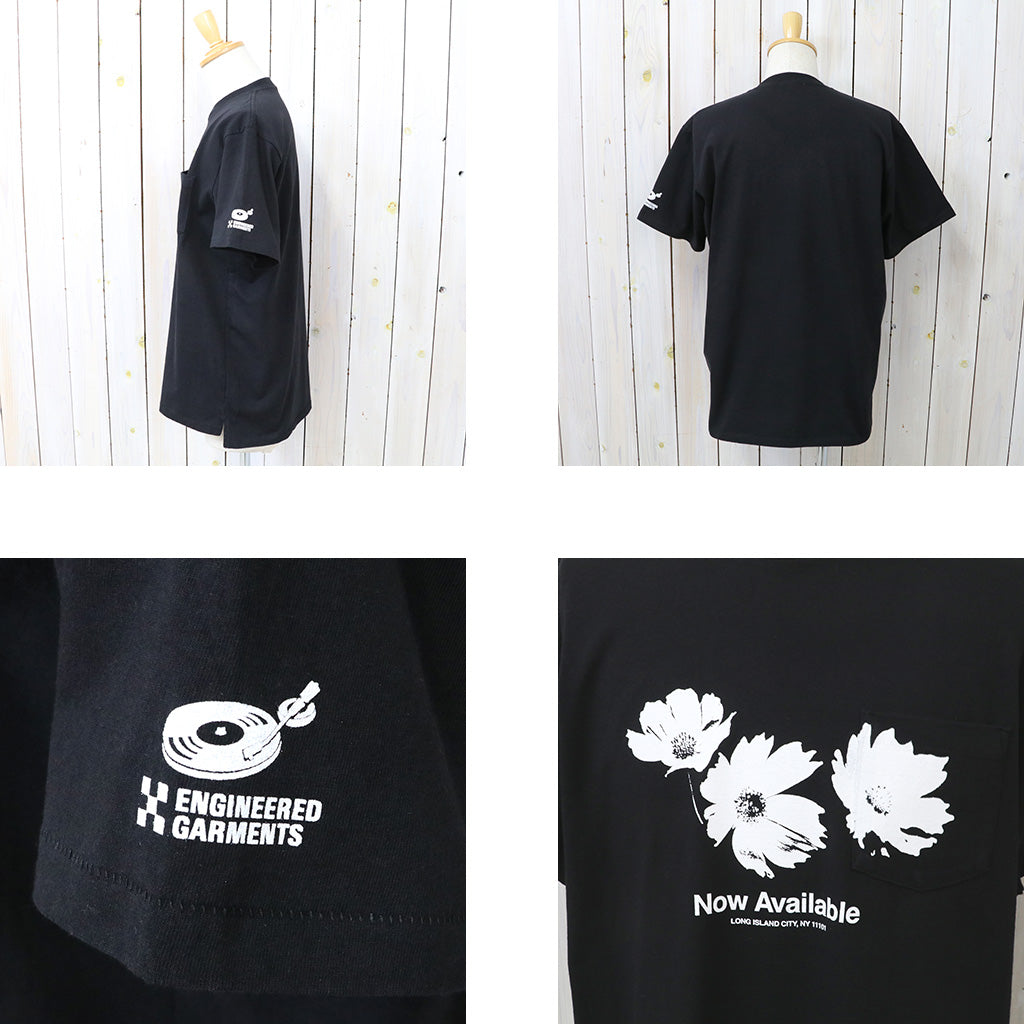 ENGINEERED GARMENTS : Printed Cross Crew Neck T-shirt-Flower (Black)