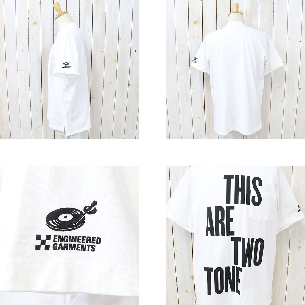 ENGINEERED GARMENTS : Printed Cross Crew Neck T-shirt-This Are (White)