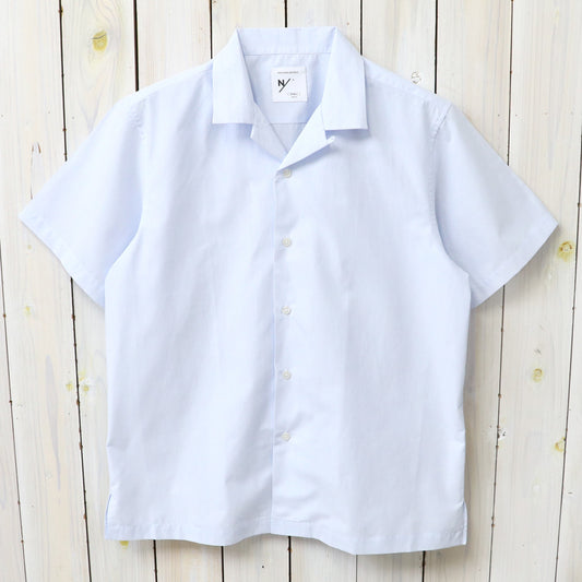 NEUTRALWORKS. : SHORT SLEEVE OPEN COLLAR RAMIE MIXED SHIRT (ブルーストライプ)