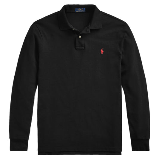 【SALE40%OFF】POLO RALPH LAUREN : カスタム スリムフィット メッシュ ロングスリーブ ポロシャツ (BLACK)