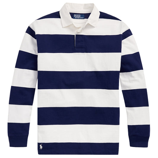 【SALE40%OFF】POLO RALPH LAUREN : ビックフィット ストライプド ジャージー ラグビーシャツ (WHITE/NAVY)