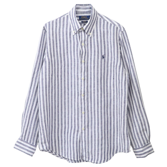 POLO RALPH LAUREN : カスタムフィット リネン ボタンダウンシャツ (NAVY STRIPE)
